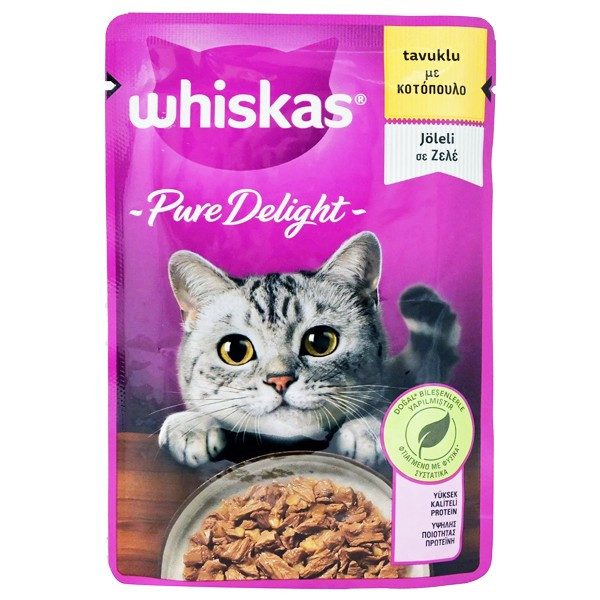 WHISKAS γατοτροφή υγρή pure delight κοτόπουλο 85gr – Υγρή Τροφή Γάτας