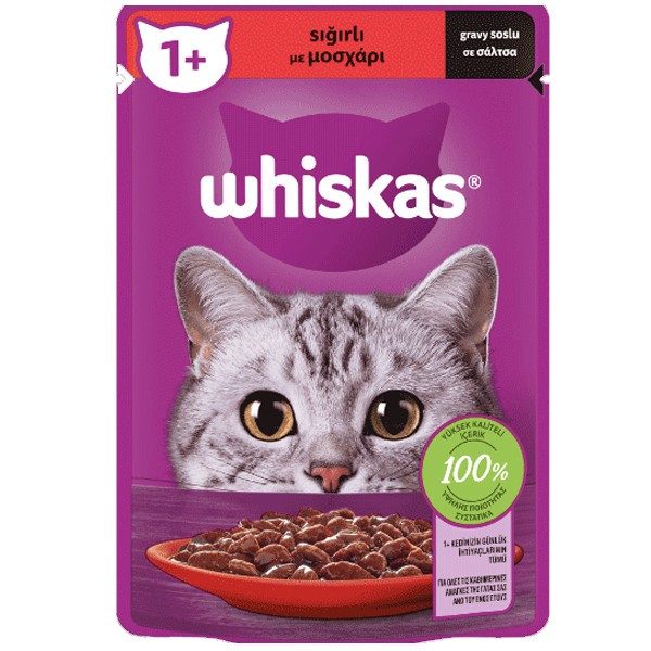WHISKAS γατοτροφή υγρή pure delight μοσχάρι σε σάλτσα 85gr – Υγρή Τροφή Γάτας