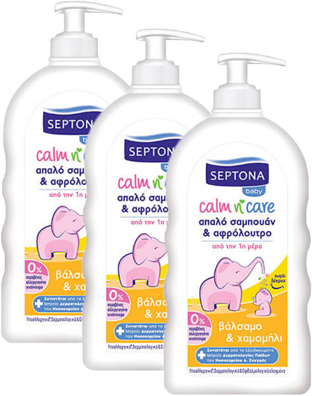 SEPTONA baby σαμπουάν και αφρόλουτρο με βάλσαμο και χαμομήλι 3x500ml – Βρεφικά Σαμπουάν και Αφρόλουτρα