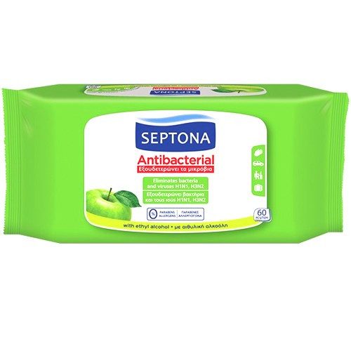 SEPTONA υγρά μαντηλάκια αντιβακτηριδιακά πράσινο μήλο 60τεμ – Αντισηπτικά Χεριών
