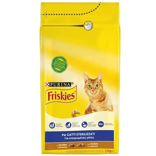 FRISKIES γατοτροφή με γαλοπούλα και λαχανικά για στειρωμένες γάτες 1,5kg – Purina – Ξηρά Τροφή Γάτας