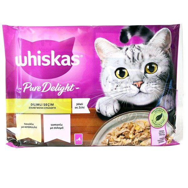 WHISKAS γατοτροφή υγρή adult pure delight mixed 4x85gr – Υγρή Τροφή Γάτας