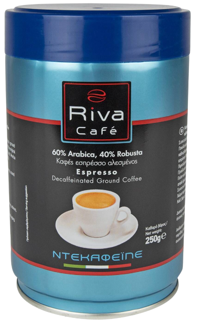 RIVA Cafe καφές espresso Decaf αλεσμένος (60% Arabica - 40% Robusta) 250gr – Riva Café – Καφέδες