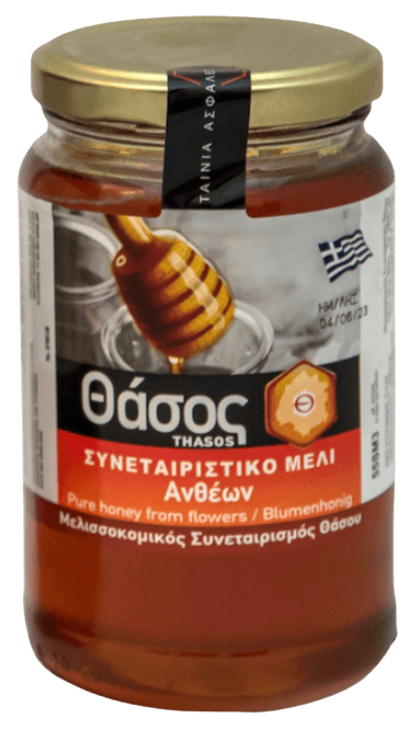 ΜΕΛΙΣΣΟΚΟΜΙΚΟΣ ΣΥΝΕΤΑΙΡΙΣΜΟΣ ΘΑΣΟΥ μέλι ανθέων 450gr – Μελισσοκομικός Συνεταιρισμός Θάσου
