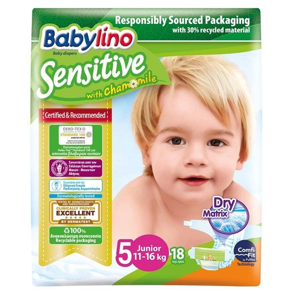 BABYLINO πάνες Sensitive No5 11-16kg 18τεμ – Πάνες Μωρού
