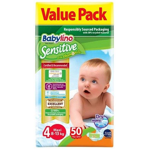 BABYLINO πάνες Sensitive maxi No4 8-13kg 50τεμ – Πάνες Μωρού