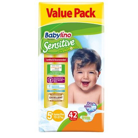 BABYLINO πάνες Sensitive junior plus No5+ 13-27kg 42τεμ – Πάνες Μωρού