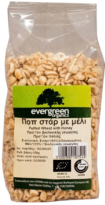 EVERGREEN ORGANICS ποπ σταρ με μέλι 100gr – Δημητριακά
