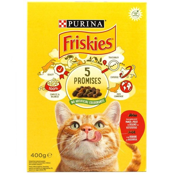 FRISKIES γατοτροφή κροκέτα με βοδινό, κοτόπουλο και λαχανικά 400gr – Ξηρά Τροφή Γάτας