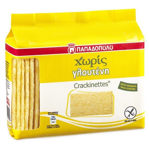 ΠΑΠΑΔΟΠΟΥΛΟΥ κράκερ crackinettes χωρίς γλουτένη 100gr – Παπαδοπούλου – Αλμυρά Snacks