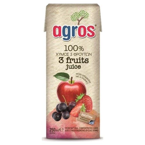 AGROS χυμός μήλο, σταφύλι και φράουλα 250ml – Χυμοί