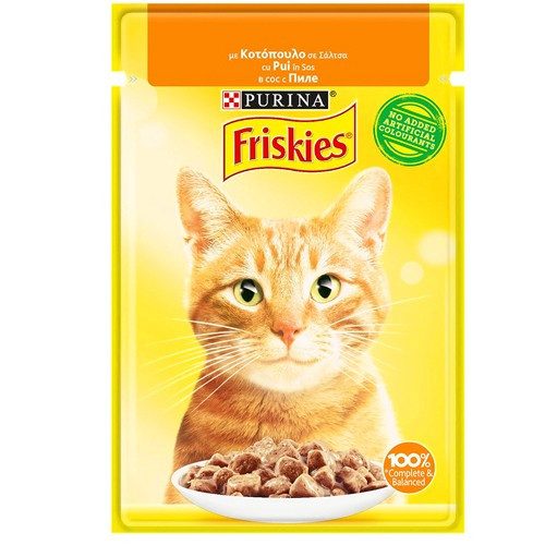 FRISKIES γατοτροφή φακελάκι κοτόπουλο σε σάλτσα 85gr – Purina – Υγρή Τροφή Γάτας