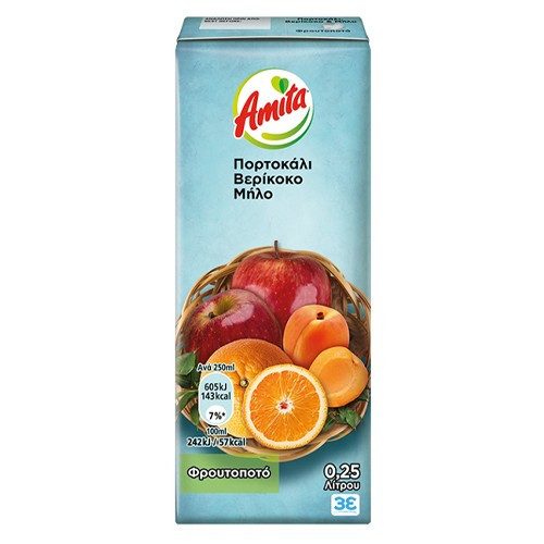 AMITA χυμός με μήλο, πορτοκάλι και βερίκοκο 250ml – Χυμοί