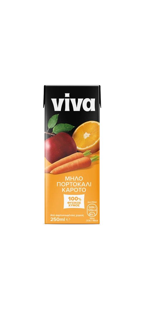 VIVA χυμός 100% φυσικός με μήλο, πορτοκάλι και καρότο 250ml – Χυμοί