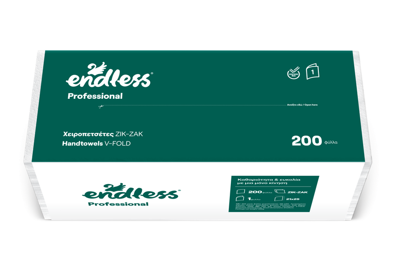 ENDLESS χειροπετσέτα ζικ-ζακ v-fold 1φύλλο 200 φύλλα 20τεμ – Χαρτικά (Χονδρική)