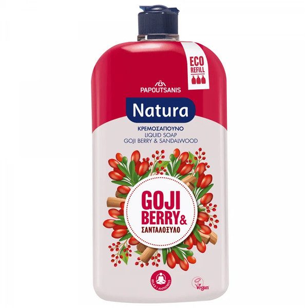 ΠΑΠΟΥΤΣΑΝΗΣ Natura κρεμοσάπουνο ανταλλακτικό gojiberry και σανδαλόξυλο 900ml – Παπουτσάνης – Προϊόντα Καθαρισμού Σώματος