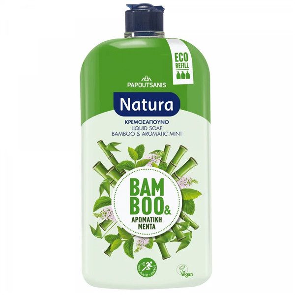 ΠΑΠΟΥΤΣΑΝΗΣ Natura κρεμοσάπουνο ανταλλακτικό menta και bamboo 900ml – Παπουτσάνης – Προϊόντα Καθαρισμού Σώματος