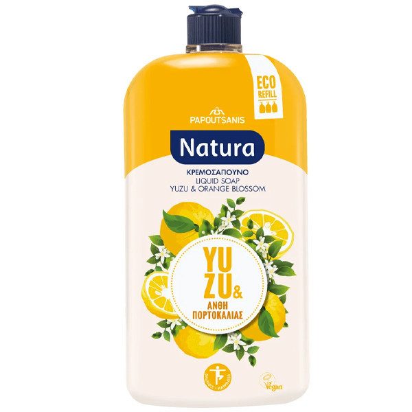 ΠΑΠΟΥΤΣΑΝΗΣ Natura κρεμοσάπουνο ανταλλακτικό yuzu και άνθη πορτοκαλιάς 900ml – Παπουτσάνης – Αντισηπτικά Χεριών
