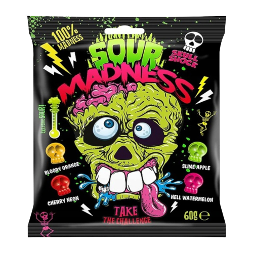 SOUR MADNESS ζαχαρωτά skull shock 60gr – Καραμέλες, Γλειφιτζούρια και Τσίχλες