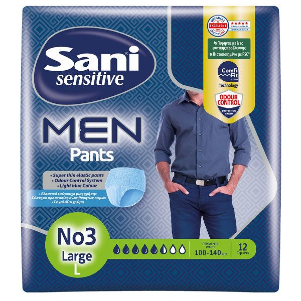 SANI sensitive men pants βρακάκι ακράτειας No3 large 12τεμ – Πάνες και Βρακάκια Ακράτειας