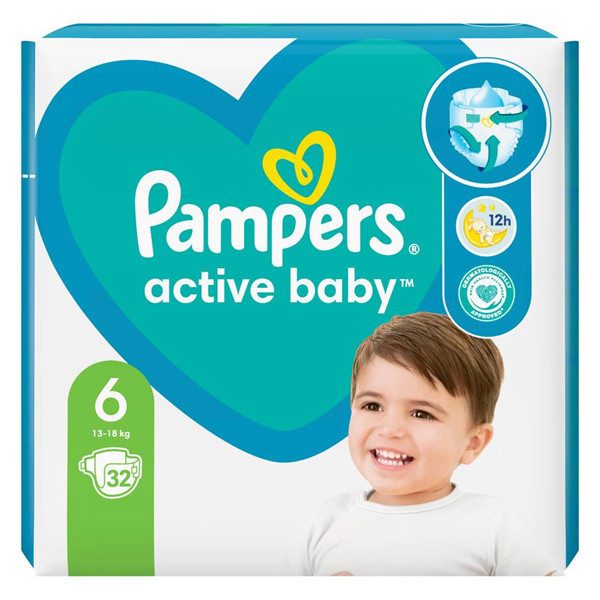 PAMPERS active baby βρεφικές πάνες No6 13-18kg 32τεμ – Πάνες Μωρού