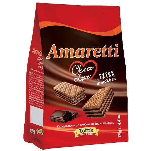 TOTTIS Amaretti γκοφρετάκια κρέμα έξτρα σοκολάτα 125gr – Σοκολάτες