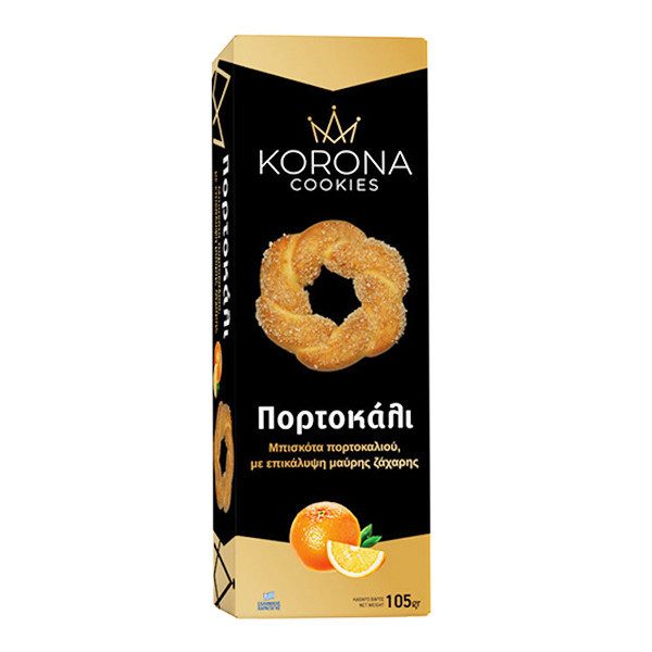 KORONA μπισκότα με πορτοκάλι και επικάλυψη μαύρης ζάχαρης 105gr