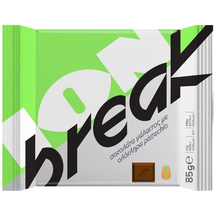 ΙΟΝ Break σοκολάτα γάλακτος με ολόκληρα pistachio 85gr – Σοκολάτες