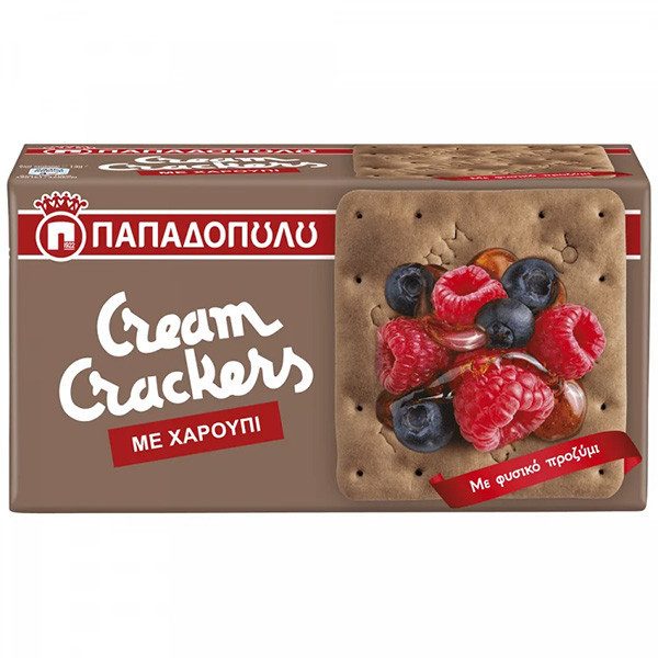 ΠΑΠΑΔΟΠΟΥΛΟΥ κράκερ cream crackers με χαρούπι 195gr – Παπαδοπούλου – Αλμυρά Snacks