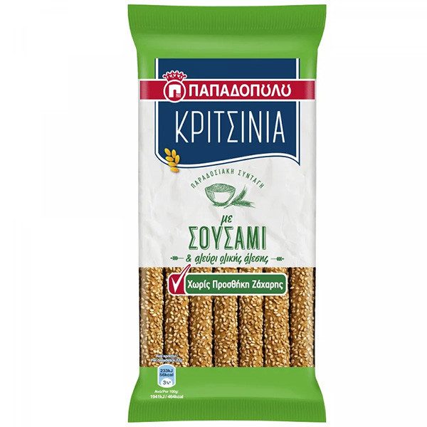ΠΑΠΑΔΟΠΟΥΛΟΥ κριτσίνια με σουσάμι χωρίς ζάχαρη 170gr – Παπαδοπούλου – Αρτοσκευάσματα