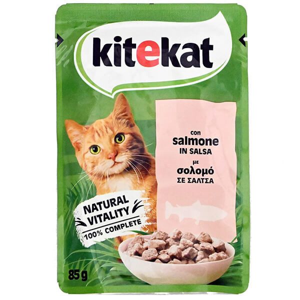 KITEKAT γατοτροφη 85gr, σολομο με σαλτσα – Υγρή Τροφή Γάτας