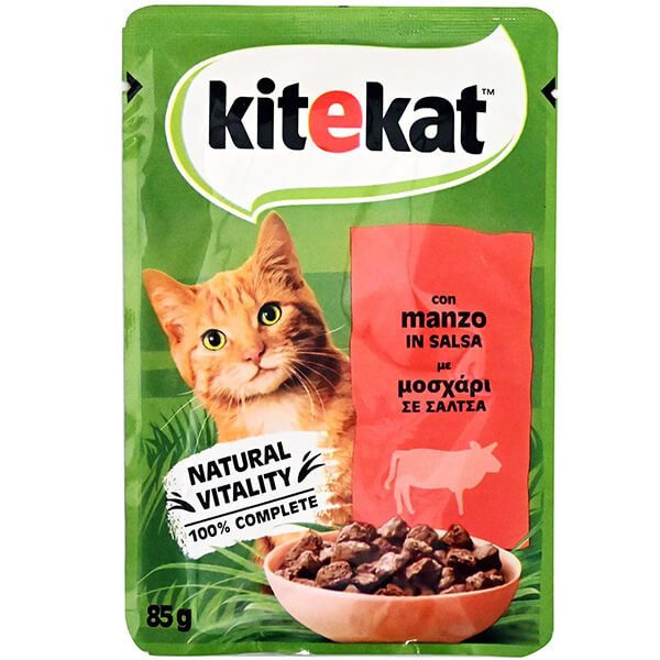 KITEKAT γατοτροφη 85gr, μοσχαρι με σαλτσα – Υγρή Τροφή Γάτας