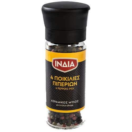 ΙΝΔΙΑ ποικιλίες πιπεριών 4 ειδών με μύλο 35gr – Ινδία – Μπαχαρικά και Μυρωδικά