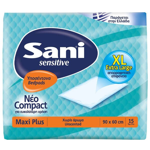 SANI sensitive υποσέντονο maxi plus χωρίς άρωμα 90x60 15τεμ – Υποσέντονα Ακράτειας
