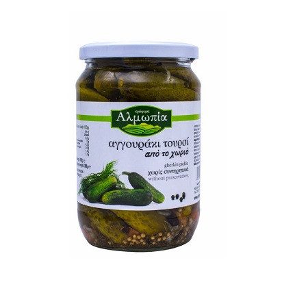 ΑΛΜΩΠΙΑ αγγουράκι τουρσί από το χωριό 690gr – Αλμωπία – Τρόφιμα Μακράς Συντήρησης