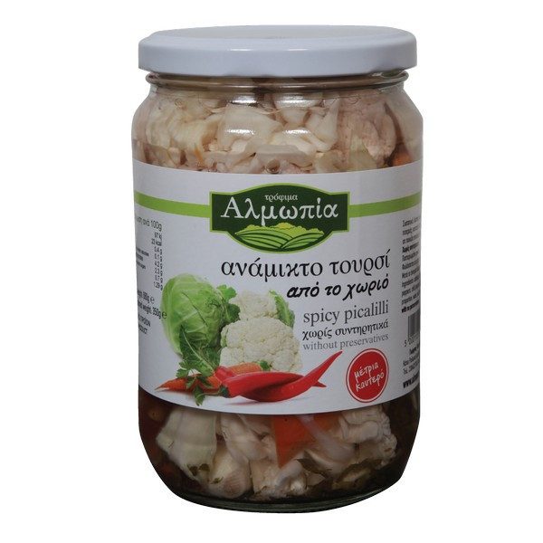 ΑΛΜΩΠΙΑ ανάμικτο τουρσί καυτερό από το χωριό 680gr – Αλμωπία – Τρόφιμα Μακράς Συντήρησης