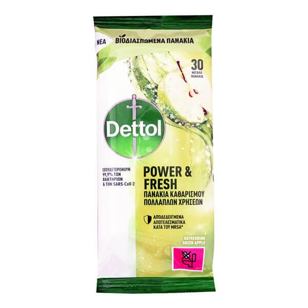 DETTOL υγρά αντιβακτηριδιακά πανάκια με πράσινο μήλο 30τεμ – Καθαριστικά Επιφανειών