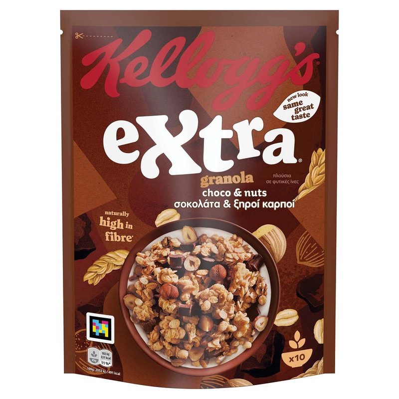 KELLOGG'S δημητριακά extra μπουκιές βρώμης με σοκολάτα και ξηρούς καρπούς 450gr