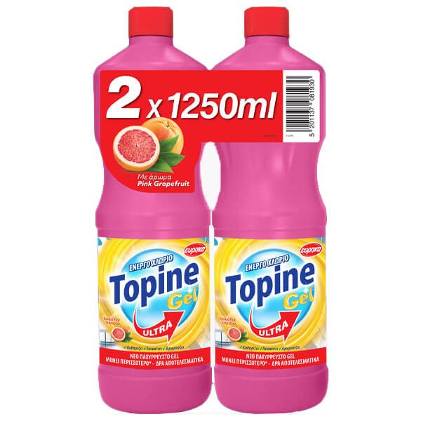 TOPINE χλωρίνη παχύρρευστη με ροζ γκρέιπφρουτ 2x1,25lt – Καθαριστικά Μπάνιου