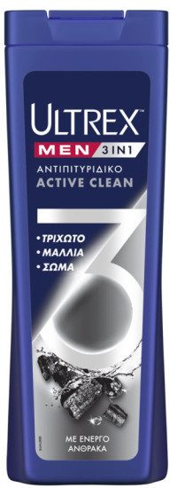 ULTREX σαμπουάν men αντιπιτυριδικό active clean 3σε1 360ml