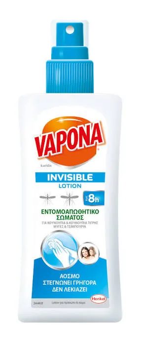 VAPONA εντομοαπωθητική λοσιόν invisible 100ml – Αντικουνουπικά - Εντομοαπωθητικά