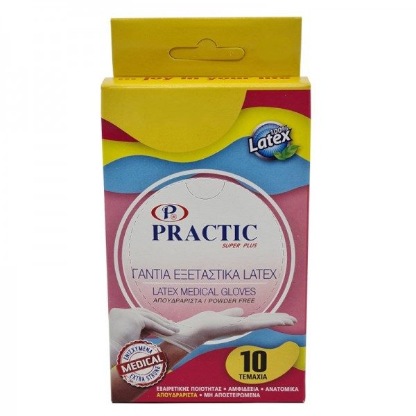 PRACTIC γάντια latex χωρίς πούδρα S/M/L 10τεμ – Γάντια μιας Χρήσης