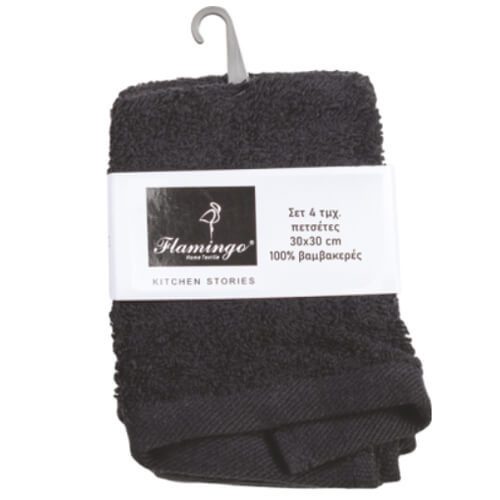 FLAMINGO πετσέτα lavetes μαύρη 30x30cm 100% βαμβάκι 4τεμ 480gr – Πετσέτες Κουζίνας