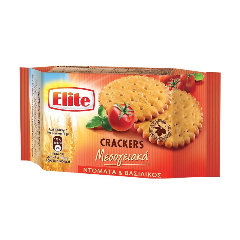 ELITE crackers μεσογειακά ντομάτα και βασιλικός 105gr – Αλμυρά Snacks