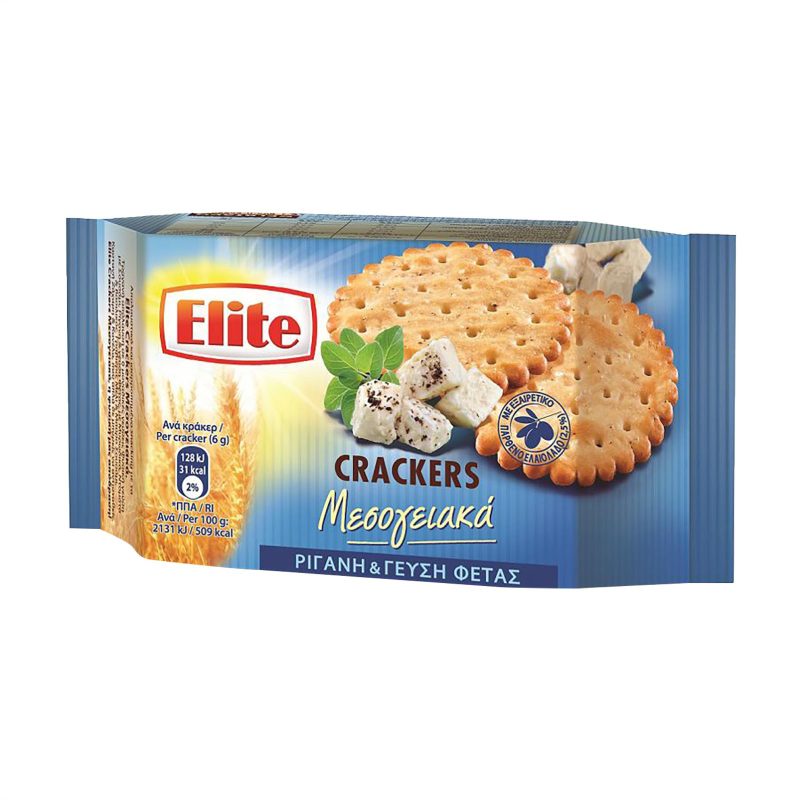 ELITE crackers μεσογειακά φέτα και ρίγανη 105gr – Αλμυρά Snacks