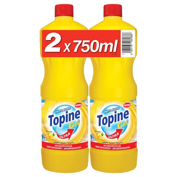 TOPINE χλωρίνη παχύρρευστη με λεμόνι 2x750ml – Καθαριστικά Μπάνιου