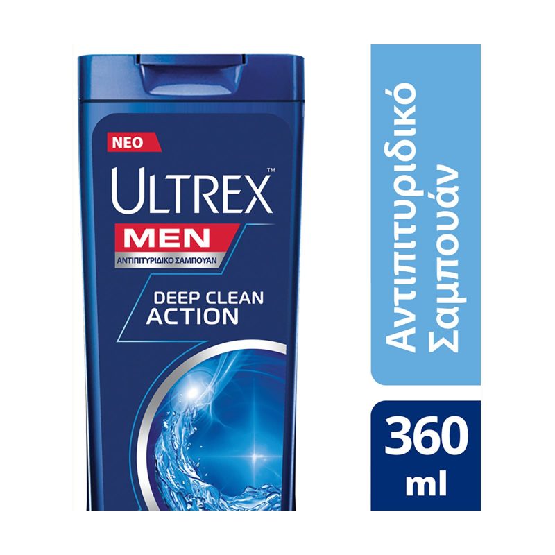 ULTREX σαμπουάν men αντιπιτυριδικό deep clean action για όλους τους τύπους μαλλιών 360ml