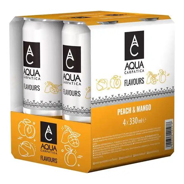 AQUA CARPATICA ανθρακούχο νερό με Ροδάκινο και Μάνγκο 4x330ml – Αναψυκτικά