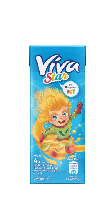 VIVA χυμός star 100% φυσικός με σταφύλι, μήλο, ροδάκινο και αχλάδι 250ml – Χυμοί