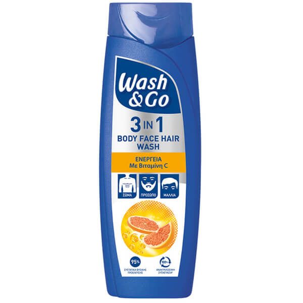 WASH και GO σαμπουάν men 3σε1 με βιταμίνη C 2x400ml